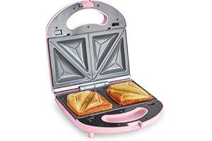 GreenChef Electric Sandwichera Placas de Cerámica Saludable Antiadherente, Sin PFAS ni BPA, Tostadora, Sándwiches, Panini, Multifuncional, Temperatura Controlada, Indicación LED, Rosa