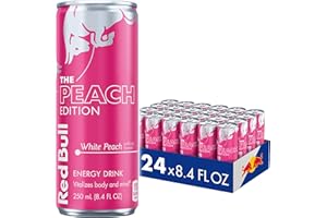Red Bull White Peach Summer Edition Lot de 24 boîtes de boisson énergisante avec 80 mg de caféine et de taurine et vitamines B, 24 canettes