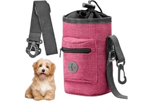 DRWOSM Sac à Friandises pour Chien Pochette pour Chien de Dressage Sacoche Friandise Chien Récipient de Nourriture avec Distributeur Sac a Crottes Ceinture Réglable pour Promenade Dressage de Chiens (Rose)