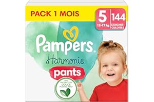 Pampers Couches-Culottes Harmonie Pants Taille 5 (12-17 kg), 144 Couches-Culottes Bébé, Pack 1 Mois, 100% d'absorption Pampers & des Ingrédients d'origine végétale, Maintenant avec Plus de Couches