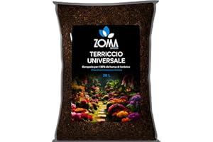 Zoma Terriccio Universale di Qualità Superiore, Terra Per Piante Con il 30% Di Humus Di Lombrico Senza Compostati, Riserva Idrica e Drenaggio ottimale ricco di Acidi umici e fulvici - Sacco 20 Litri