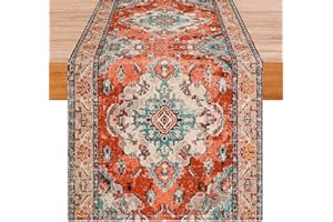 Avalune Camino de Mesa Rojo Naranja Mandala Boho Étnico Moderno Rústico Lavable Decoración de Mesa para Interior Exterior Fiesta Decoración de Jardín Comedor 40x140 cm