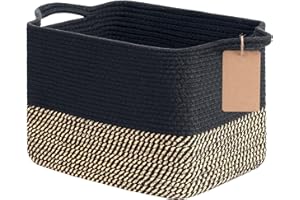 TIMEYARD Aufbewahrungskorb, Aufbewahrungskorb Geflochten, Körbe Aufbewahrung, Organizer Körbe, Baumwolle Korb für Regal, Bad, Wohnzimmer, Kinderzimmer, 33x25x22.5cm, Jute & Schwarz