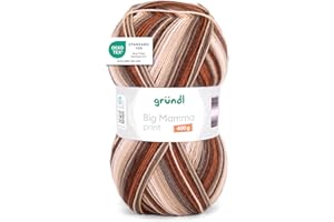 Gründl Big Mamma Print Pelote de laine XXL à tricoter 100 % polyacrylique douce et douce pour la peau - 100 % polyacrylique - 400 g/1040 m - Taille des aiguilles 3,5-4,5 - Cuivre noisette grige-crème