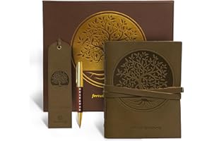 Coffret journal cuir Sovereign-Gear Arbre de vie – Carnet fait main avec stylo et marque-page | Journal vintage homme/femme | Livré dans coffret cadeau estampé élégant.