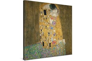PICANOVA – Gustav Klimt The Kiss 80x80cm – Quadro su Tela – Stampa Incorniciata con Spessore di 2cm Altre Dimensioni Disponibili Decorazione Moderna