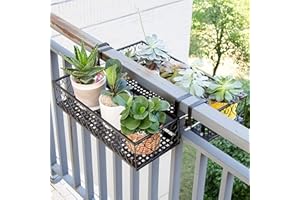 PEALOV - Soporte para maceta colgante de balcón, estante para plantas de balcón de hierro,soporte de flores de metal para balcón, soporte para maceta de balcón, soporte para flores, para oficina,