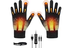 HIULLEN Gants Chauffants USB, Gants Chauffants Électriques pour Homme et Femme, Chaleur Hivernale Gants avec 3 Températures Réglables pour Écran Tactile pour Intérieur Extérieur