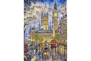 AIRDEA Gran Ben Paisaje del Calles de Londres 5D DIY Kit Completo de Pintura Diamante, Diamante Cristal Bordado Punto de Cruz Painting Pinturas para Adultos Decoración Pared Hogar 30x40cm