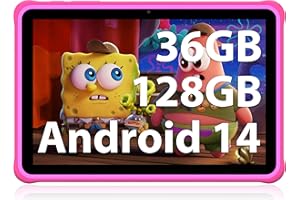 FASTWD Tablet per bambini 10 pollici Android 14 Tablets educativo,36GB RAM+128GB ROM(espandibile con SD),WiFi 6,controllo genitori,Widevine L1/BT 5.0/8+5 MP/Tablet per Bambini, (Rosa)