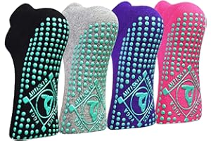 HYCLES 4 Pairs Non Slip Yoga Socks with Grip -Pilates Socks for Men and Women Anti Slip Grippy Socks for Yoga, Pilates, Barre, Home, Hospital UK 4-10