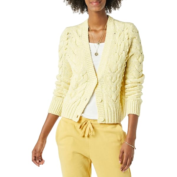 Goodthreads Women's Mottled Long Sleeve Cable Knit Cardigan, Pale Yellow  Mottled, XS : Amazon.de: Fashion