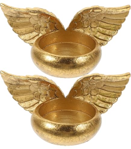 Bougeoir Ailes D'ange Puckator - Ornement Résine Blanche 7x12cm