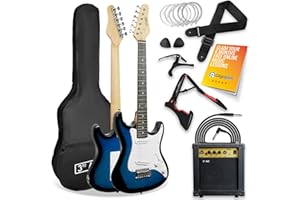 3rd Avenue XF 3/4 Size Electric Guitar Ultimate Kit with 10W Amp, Cable, Stand, Gig Bag, Strap, Spare Strings, Picks, Capo – Blue