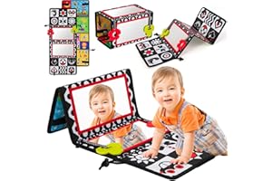 Revivoer Specchio Montessori per Neonati, Giocattolo Sensoriale Include Libro Stoffa Neonati, Giochi per Neonati 6-9 Mesi, Giochi Sensoriali per Neonati
