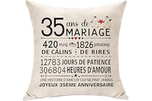 Hasodeo Original Cadeaux 35 Ans de Mariage Décoration 35ème Anniversaire de Mariage Housse de Coussin Idée Cadeaux pour 50ème de Mariage Couples Maman Papa Cadeaux de Mariage (35ans)