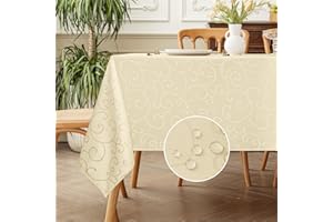 Romanstile Tovaglia Antimacchia 140x240 beige Rettangolare Tovaglie Copri Tavolo da Interno Elegante per Occasioni Natale Feste Giardino Esterno Compleanno Poliestere Idrorepellente 8-10 Posti