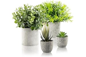 ilauke 4 sztuki sztucznych roślin, mini sztuczna roślina, jak prawdziwy eukaliptus, rozmaryn, sukulenty, do dekoracji stołu, kuchni, domu, na balkon, do biura, na biurko, dekoracja wnętrz