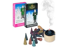ORIGINAL CROTTENDORFER RÄUCHERKERZEN Crottendorfer Räuchertöpfchen Set - Holz-Räuchergefäß mit Metallsieb und 2 Räucherkerzen (Weihrauch & Bunte Mischung) - Perfekt für Räucherwerk, Weihnachtsduft und Meditation - Made in Germany