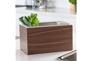 KAZAI. Pattumiera per Rifiuti Organici di Design -Holma- | 4.5L, Lavabile in Lavastoviglie e realizzato con Impiallacciatura in Vero Legno | Compostiera da Cucina per Rifiuti organici | Noce