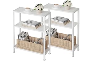 ‎VANTIMO Vantimo Beistelltisch, 2er Set, KleinerBeistelltisch, Sofa-Beistelltisch für schmale Räume, SchlankerBeistelltisch, Nachttisch schmal, für Wohnzimmer Schlafzimmer Büro, Weiß