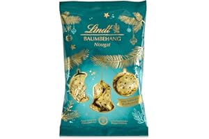 ‎LINDT Lindt Schokolade | LINDOR Baumbehang Nougat Beutel| 200g | Vollmilchkugeln mit zartschmelzender Nougat Füllung | weihnachtliche Schokolade zum Aufhängen und Dekorieren