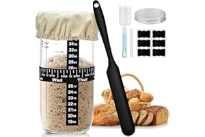 JOYSAL Set di base per lievito naturale, 730 ml, con spatola e termometro, accessori per la cottura del pane, vetro fermentato, vetro lievitato, kit di avviamento Sourdough, contenitore in vetro