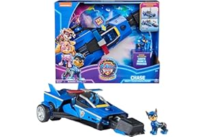 Paw Patrol - La Super Patrouille Le Film - Véhicule Deluxe Chase - Voiture Figurine Figurine Pat Patrouille À Collectionner - Sons Et Lumières - Pat Patrouille Jouet - Voiture pour Enfant 3 Ans et +