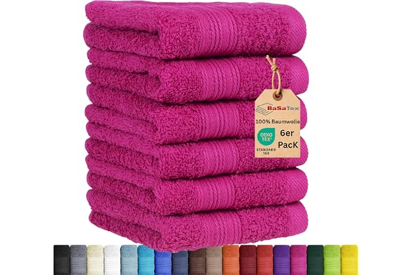 BaSaTex 6-pack handduksset för gästhanddukar bomull Öko-Tex | Handdukar med hängögla, gästhanddukar för handrengöring, rosa, hängande ögla