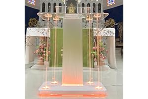 Vakiorn Kirchen Kanzel, Transparenter Acryl Rednerpult mit Rädern & 15 Farbe Einstellbar LED-Licht, Acryl Groß Podium Ständer für Kirche, Vortrag, Hochzeit, Klassenzimmer(40"x17.7"x 46.6")