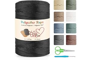 Estcoo Fil Macramé 2mm x 250m Polyester Corde Macramé pour Bricolage, Artisanat, Maison, Plante Suspendue, Décoration Boho, Sac à Main, Suspension, Cintre de Plante (Ferreux)