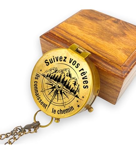 Boussole Personnalisable Gravure Texte - Métal Laiton - Étanche - Pour Randonnée, Camping, Plein Air - Cadeau