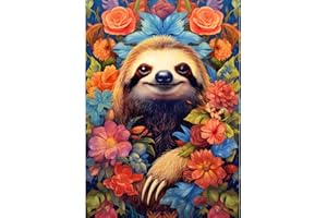 HEIBAGO 5D Sloth Diamond Painting Kits for Adults Kids, Flowers Diamond Art Kits for Beginners, DIY Round Diamond Dots Kits Animal Gem Craft for Home Art Decor 30x40cm