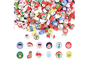 LYTIVAGEN 200 PCS Perles de Noël Artisanat Mixtes Perles d'Espacement Bricolage Perles de Noël Mélangés Perles d'Argile Polymère Colorées Perles Faites à la Main pour Bracelet Collier Fille Femme