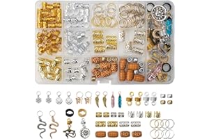 JINSION 200 Stück Dreadlocks Schmuck Haarperlen zum Klipsen Haarringe Braids Schmuck Haarringe für Zöpfe mit Aufbewahrungsbox Haarschmuck Ringe Haarschmuck Braid Wikinger Haarschmuck Haarspange Dekoration