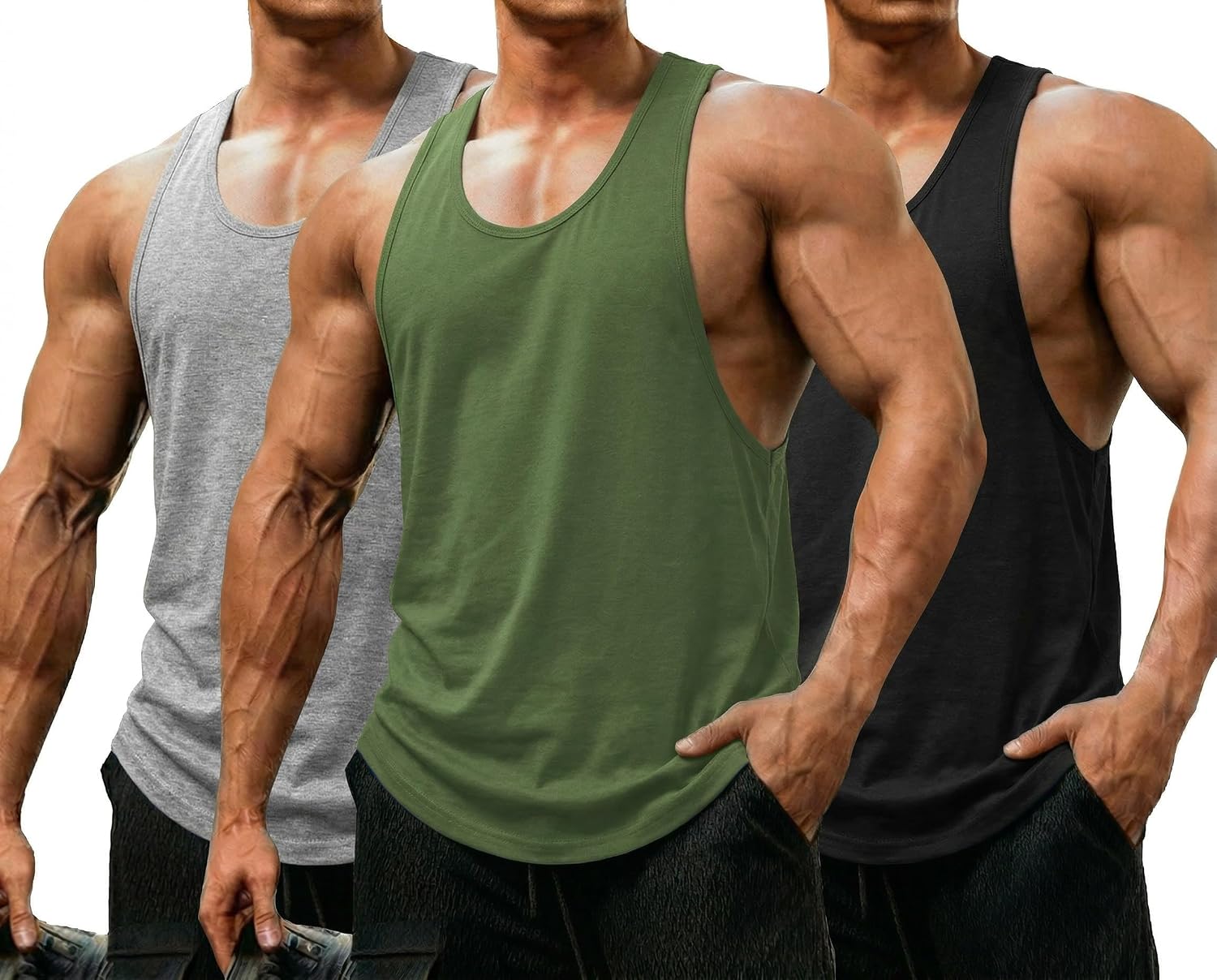 COOFANDY Camiseta de tirantes para hombre, 3 unidades, para culturismo y entrenamiento, sin mangas, para fitness, gimnasio, verano, deportes
