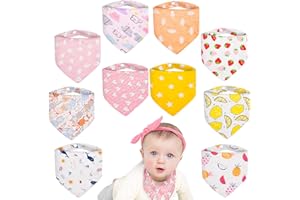 MOLENKY Baberos Bandanas para Bebé, 10 Unidades, 100% Algodón, Suave y Absorbente, Con 2 Botones Ajustables, para Niños y Niñas