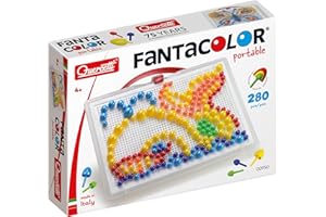 Quercetti Fantacolor Portable Large, Jeu de Mosaique Enfant Éducatif avec 280 Clous Colorés, Jouet Enfant 3 Ans à 6 Ans, Activité Manuelle Enfant, Mosaique Loisir Creatif Montessori, Made in Italy