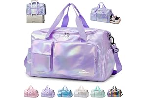 ZIOSINM ZIOISNM Bolsa Deporte Mujer, Bolsa de Viaje Impermeable con Compartimento para Zapatos, Gym Bag Multiusos para Viaje, Natación y Gimnasio, 48x21x28 cm (Morado)