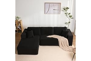 Litbird Sofá esquinero Modular en L con función Cama y Chaise Longue Derecha – Tapizado en Pana, Asiento Profundo – Sofá Cama para salón – Sin Montaje (Negro, Chaise Longue Izquierda)