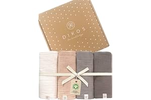 ‎DIKOS Dikos Premium Baby Mulltücher 4er Set Peach, Creme | 64x64cm gekreppt | 100% GOTS Bio-Baumwolle Spucktücher | Musselin Spucktuch Mulltuch Junge Mädchen | Moltontuch Mullwindeln | Geschenk zur Geburt