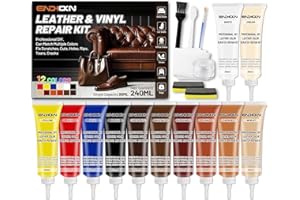Endhokn Kit Riparazione Pelle, 12 Colori Kit Riparazione Vinile per Divani Mobili Sedili Auto Giacche Ripara Graffi, Tagli, Strappi, Fori, Lacerazioni Colori Abbinabili e Facile da Usare