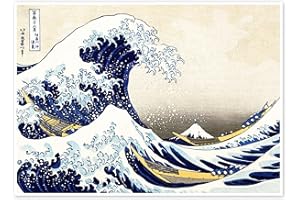 POSTERLOUNGE La Grande Vague de Kanagawa II Poster de Katsushika Hokusai 40 x 30 cm Bleu Tableaux Décoration murale