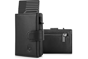 DODENSHA Portafoglio Uomo Piccolo | Porta Carte Credito Schermato | Portafoglio Uomo Slim RFID con Portamonete | Scomparto per Contanti | Custodia in Metallo Pop-up per 8-10 Carte | Slot ID | Pelle