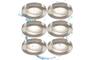 ‎TRANGO Trango 6er Set 6729IP65-062M6KSD IP65 LED Einbaustrahler aus Edelstahl gebürstet incl. 6x 6000K Tageslicht Weiß (kaltweiß) dimmbar Ultra Flach LED Modul für Bad, Dusche, Deckenstrahler, Deckenlampe