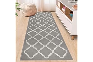 Homcomodar Carpet Runners for Hallway 65x180cm Non Slip Long Grey Runner Rugs for Kitchen Nylon Washable Floor Runner Mats for Kitchen Entrance Hallway