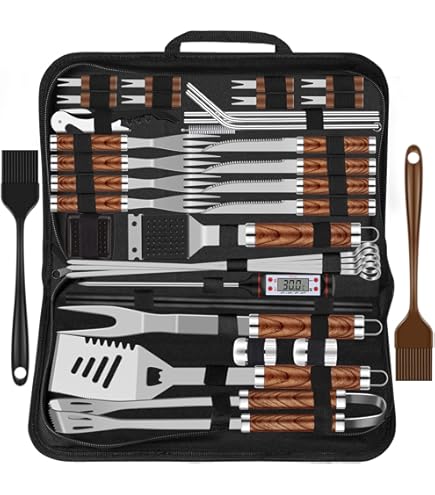 Alpha Grillers Set 4 Accessori Da Barbecue In Acciaio Inox, Con Spatola, Forchetta, Pinze Bloccabili E Spazzola, Regalo Per Uomo - 5