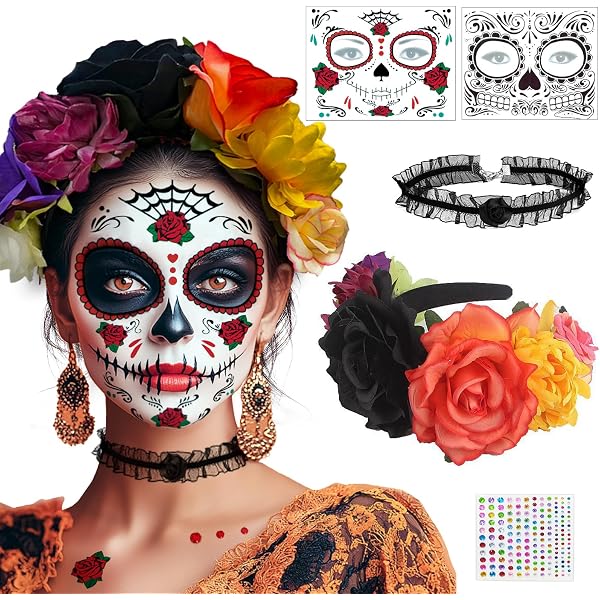 Moon Terror Face Jewels Day Of The Dead Adult Red Costume Make Up