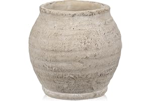 Arborus rustik vas för blommor 15 cm liten cementkruka 4,7 tum öppning beige planterare vintage bondgårdsvas för pampasgräs t