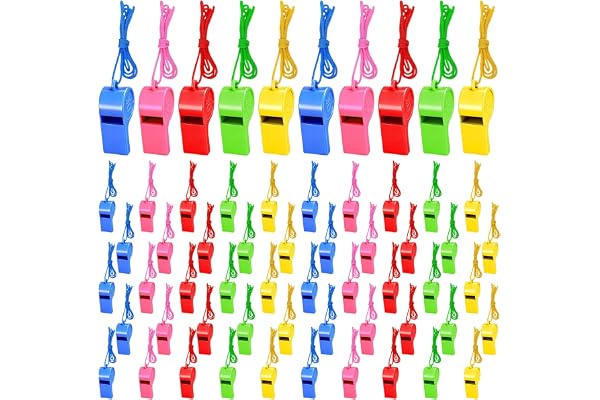 Quorumsg 60 stycken plastvisselpipa, 5 färger lätt och robust visselpipa, hög krispig klang domare visselpipa med nackband, p
